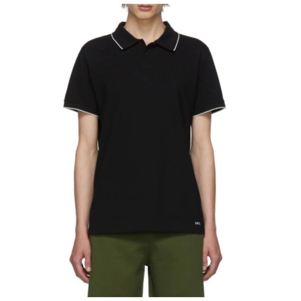 A.P.C. APC Men's Black Polo Short Sleeve Shirt Cotton Contrast Tipping Size M